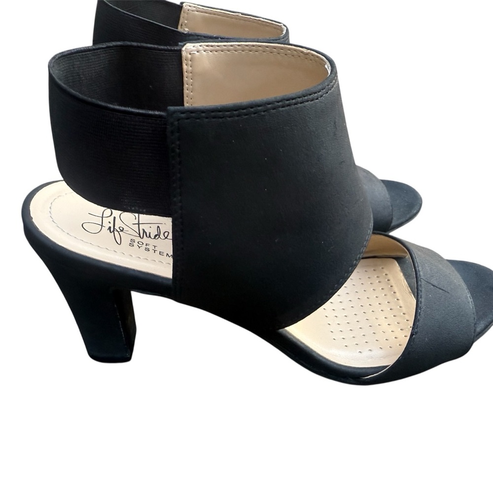 Lifestride Soft System Carissa Black Heels Size 7.5 Open Toe